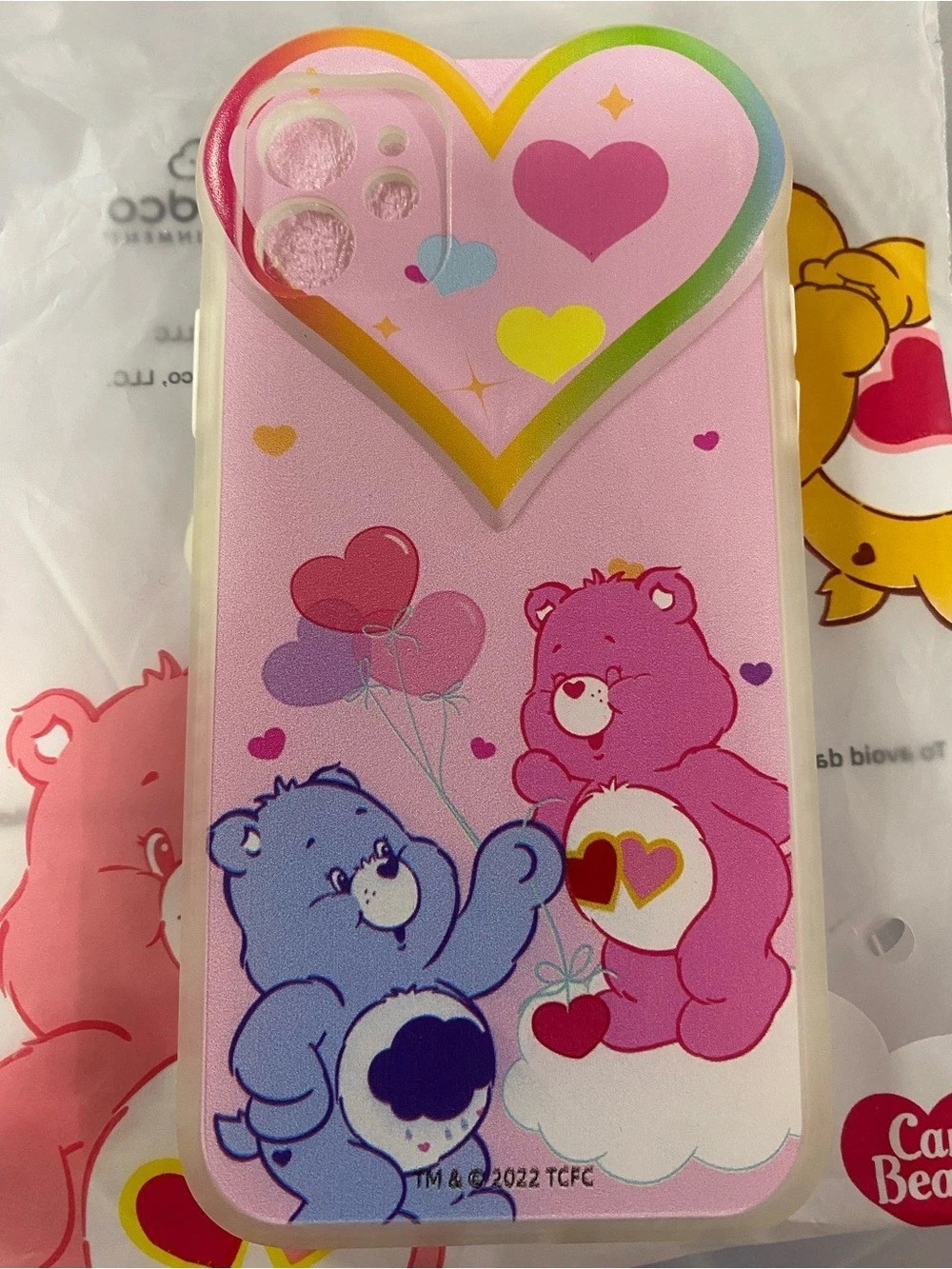 SHEIN X Care Bears Cartoon Bear & Rainbow Pattern Translucent Pink  iPhone 11 ca